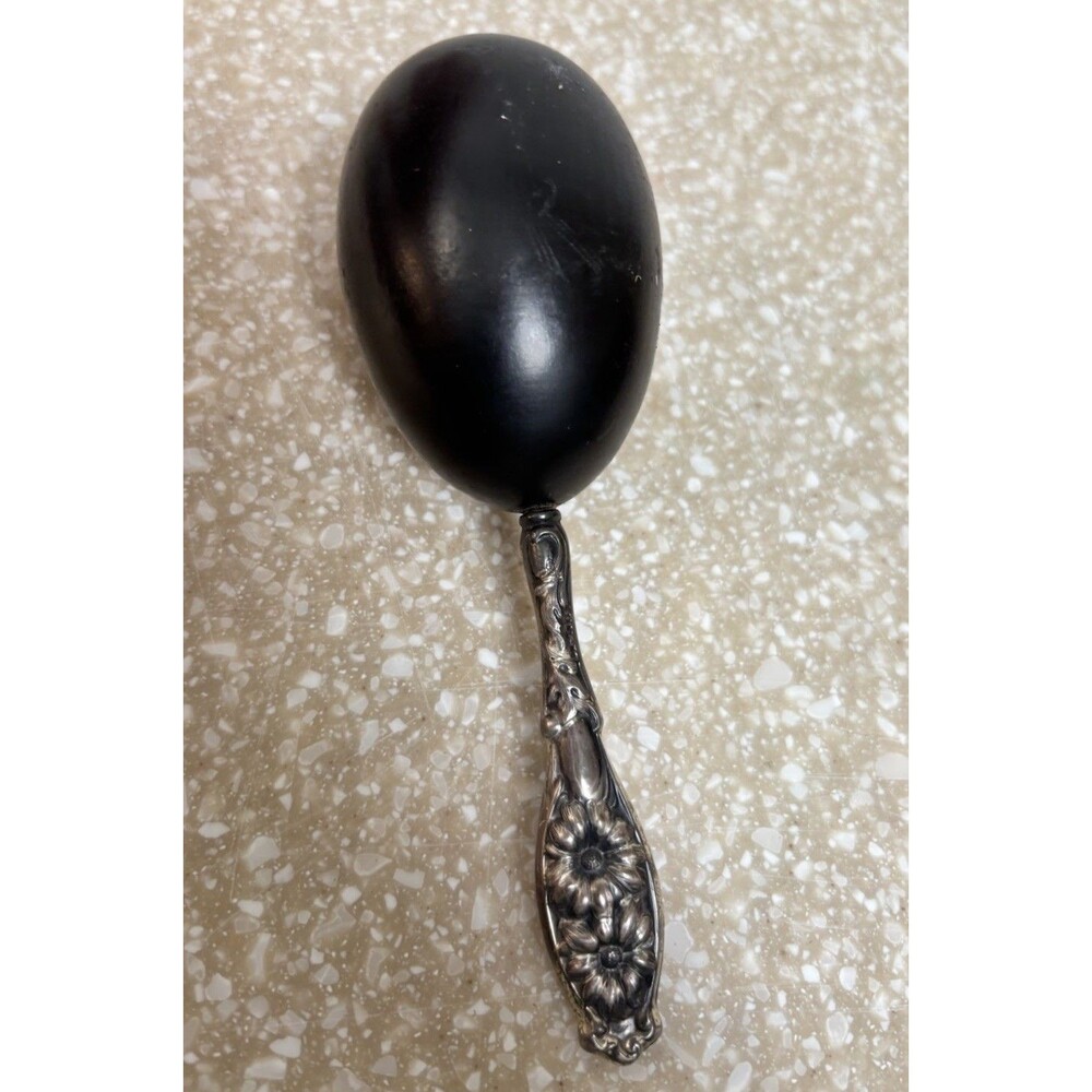 Victorian Era Sterling Silver Handle Ebony Wood Sock Darning Egg